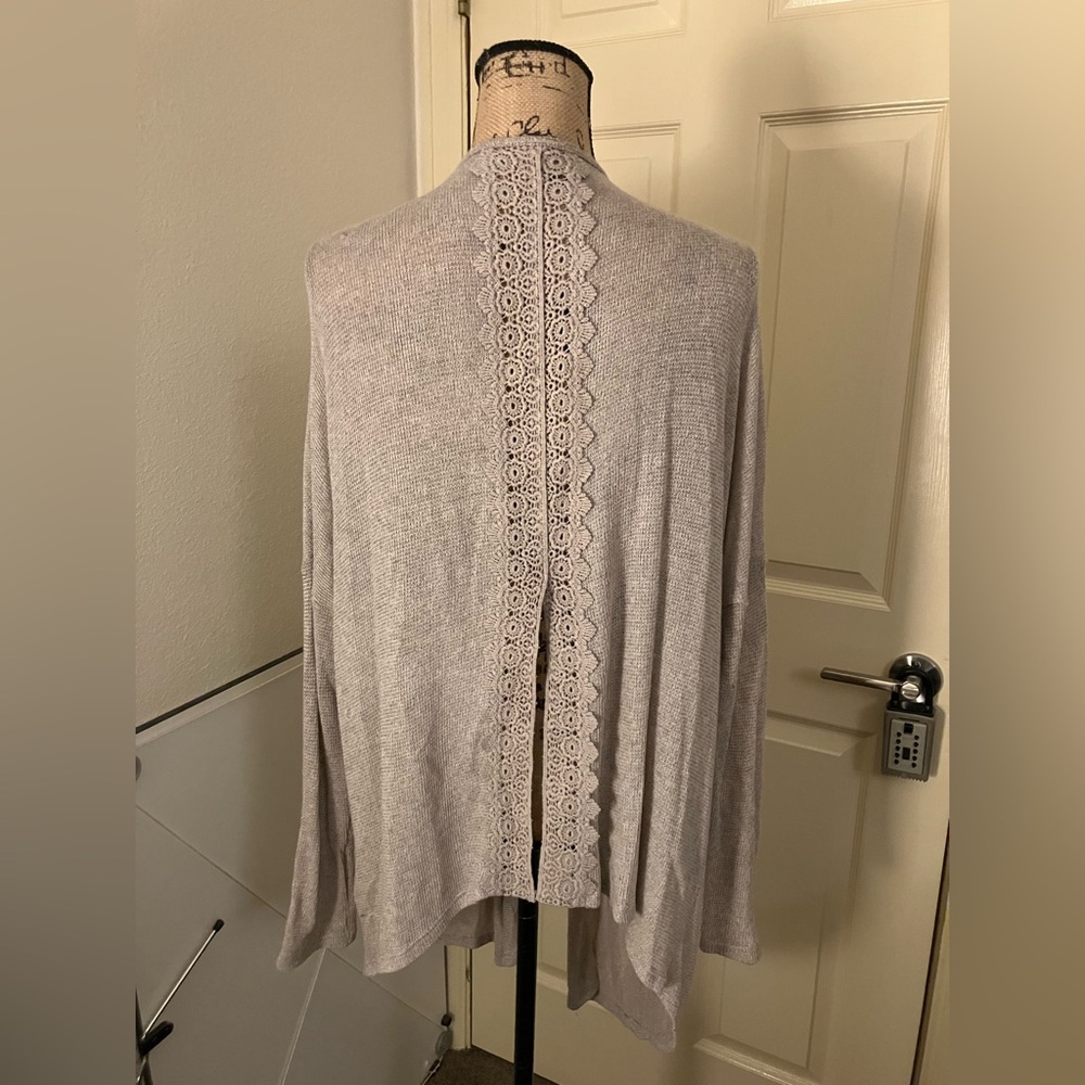 Abercrombie & Fitch A&F beige crochet back Cardigan boho chic flowy M L 8 10 12